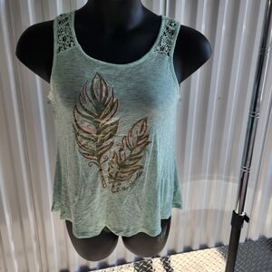 Justice Mint Green Crochet Tank Top with Leaf Print 18/20